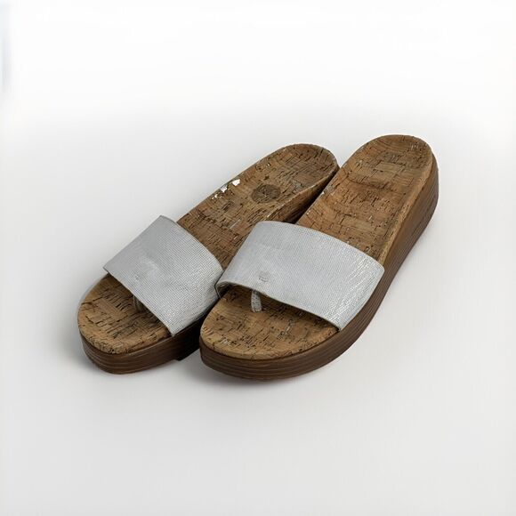 Donald Pliner Fiji Cork Wedge Platform Sandal Thong Slide Sz 9.5 Metallic Gray - Picture 1 of 10